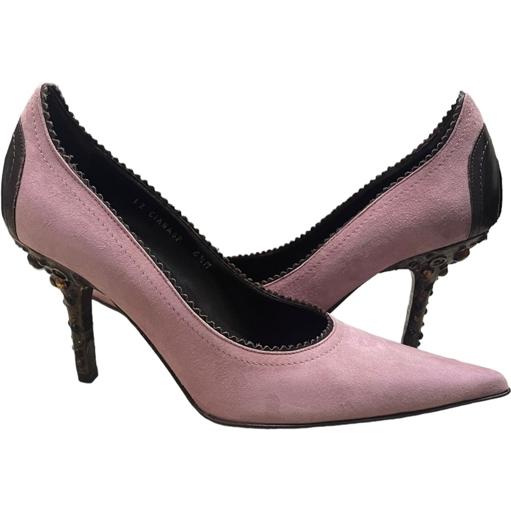 Couture DONALD PLINER Suede Pumps Lilac Statement Heels Pointed Toe Size 6.5